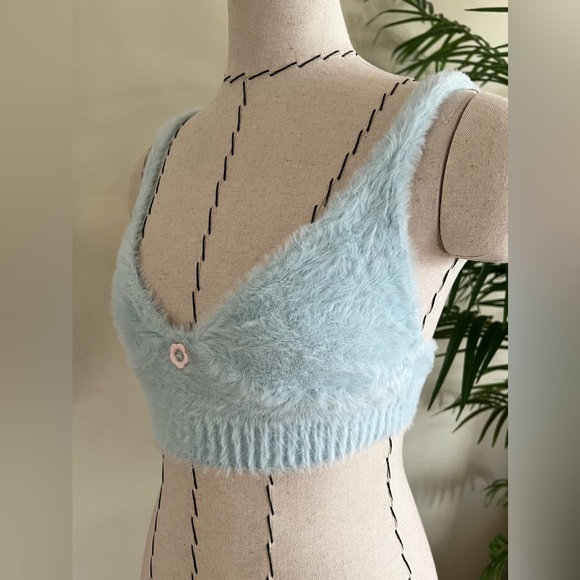 For Love & Lemons Light Blue Fuzzy Bralette | XXS | Fuzzy Top V Back NWOT - Picture 3 of 8